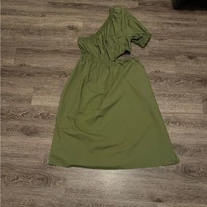 Who What Wear Puff Short Sleeve Cut Out Dress, Olive Green